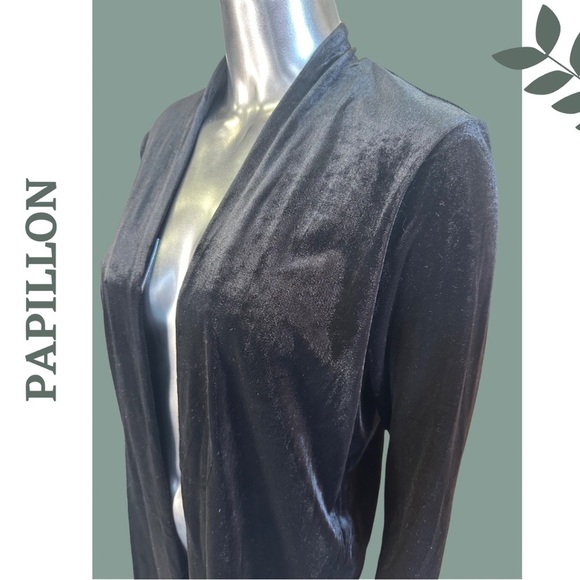 Papillon Black Crushed Velvet Stretch Open Front Cardigan Size Extra Small - Picture 6 of 7